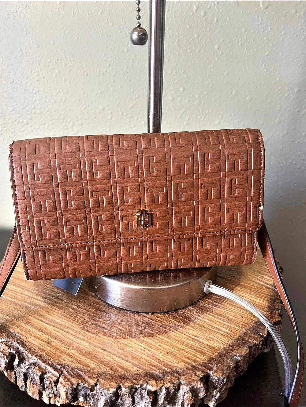 Tommy Hilfiger Embossed Allover Monogram Crossbody Bag Brown